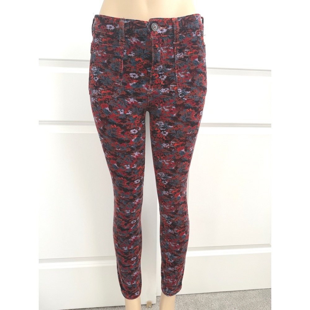 Pilcro and the Letterpress Floral Corduroy High Rise Skinny Pants Red Blue 28